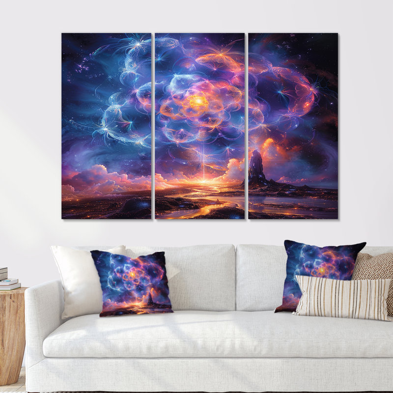 «Celestial Bloom Mystery - Space Paysages», ensemble de décorations murales, Toile tendue, H 28 po x l 36 po x P 1 po