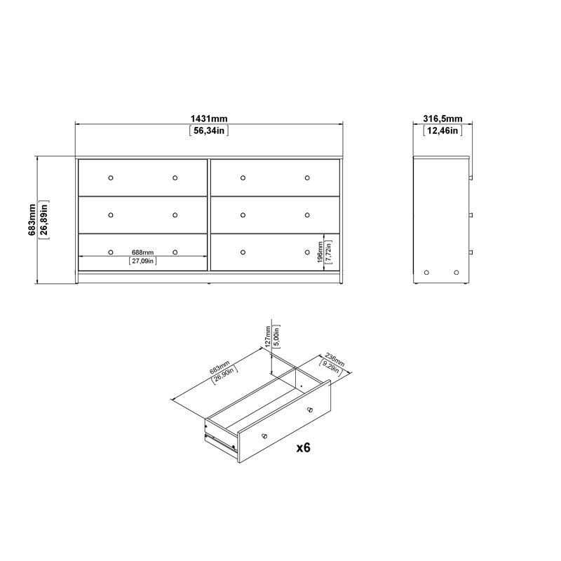 Clanton 6 Drawer 56.34" W Double Dresser, Jackson Hickory