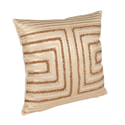 Gold Foil Embroidered Geometric Cotton Square Pillow