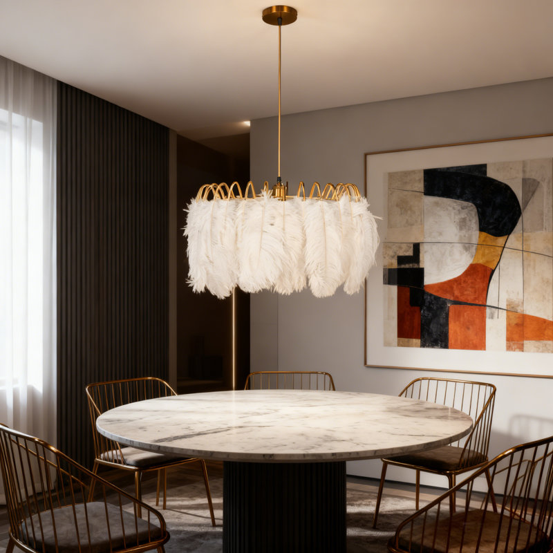 20.9-inch Dimmable Feather Chandelier With Bulb