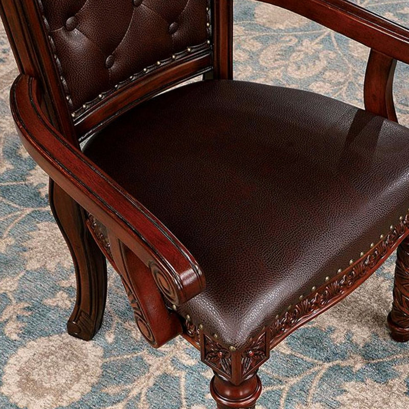 Mobilier de salle à manger traditionnel traditionnel 2 pièces en bois de cerisier brun foncé capitonné