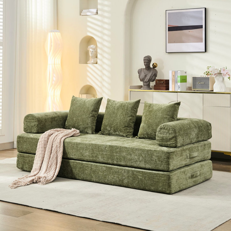 Coussin de plancher au sol, matelas convertible confortable avec accoudoirs, support à ressorts, pliage peu encombrant, coussins pour le salon en chenille pliable, conception modulaire sur mesure, respirant