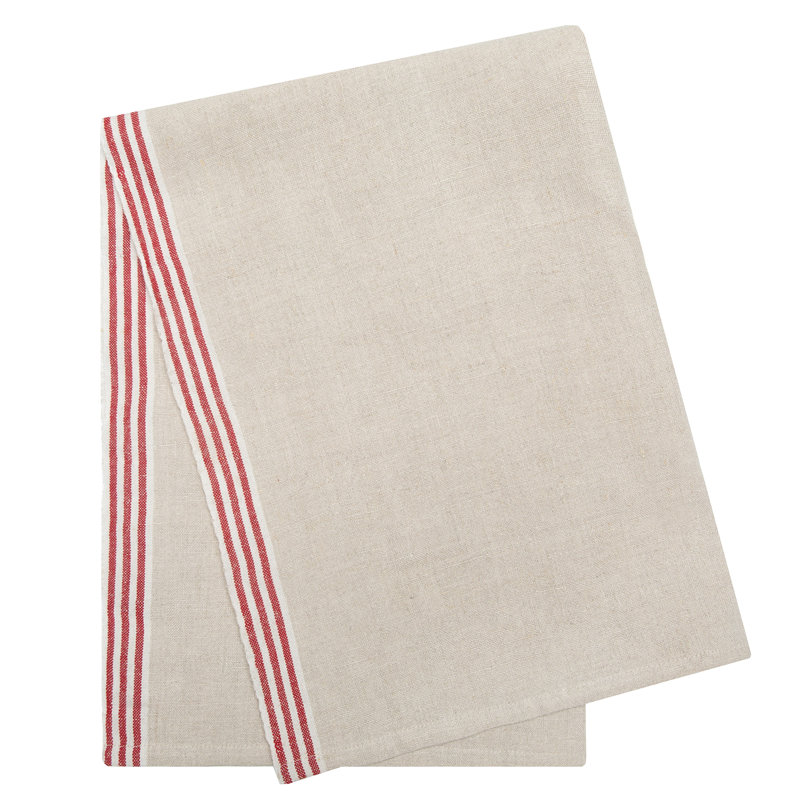 Alsace Striped Waffle Tea Towel, Natural/Red