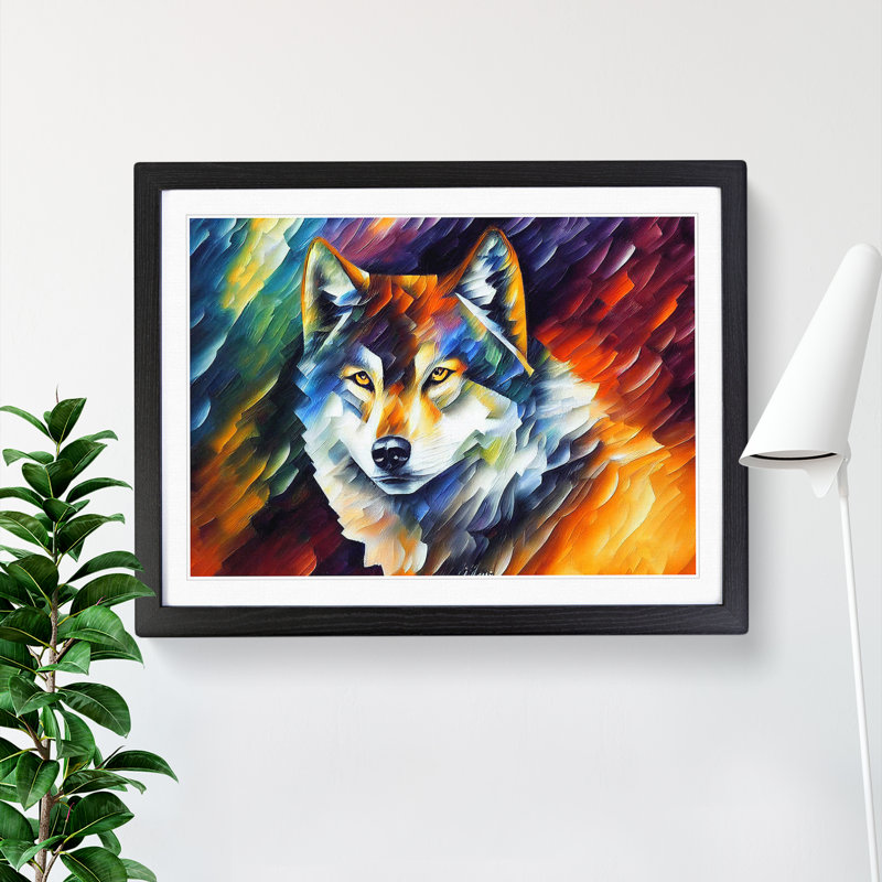 XH1022-10271X Wolf Painting - Single Picture Frame Print, Black , 46cm H x 64cm W