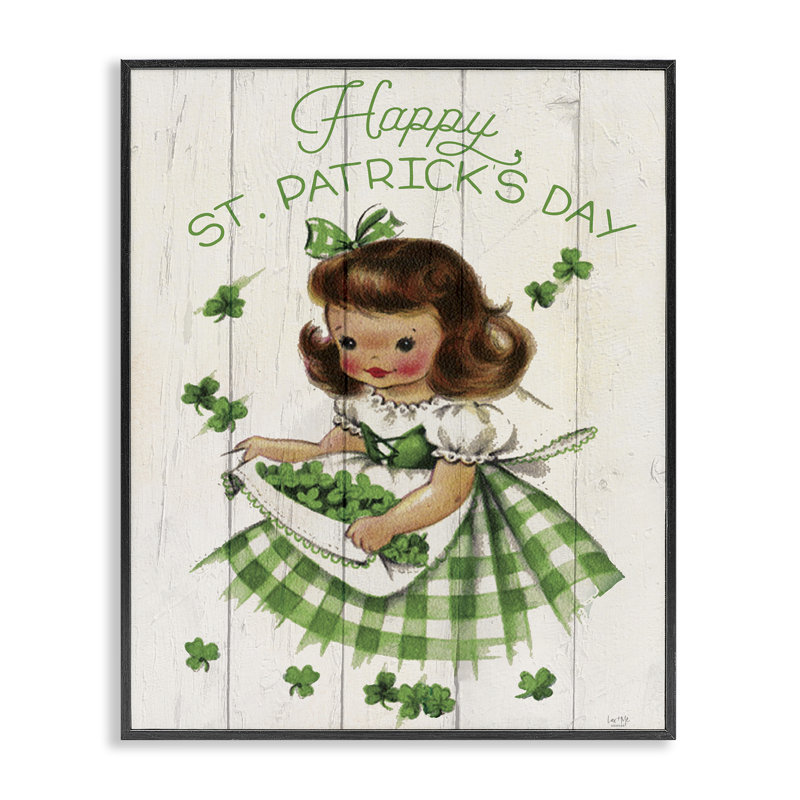 Giclée rétro de la Saint-Patrick rétro, design par Lux + Me Designs, H 14 po x l 11 po, Giclée encadrée noir minuit