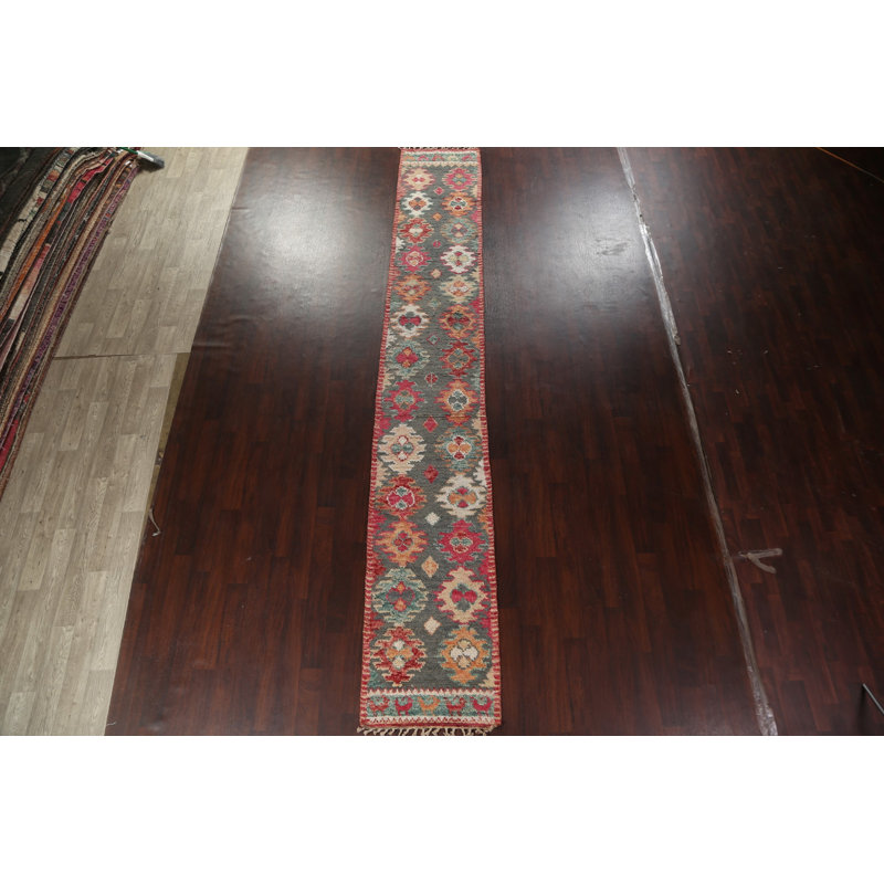Tapis de couloir géométrique en laine marocain noué à la main 3 x 17