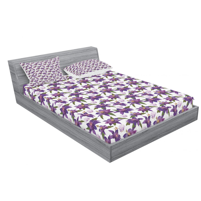 Microfiber Floral Sheet Set, Full Sheet Set + Fitted Sheet + 2 Pillowcases, Floral 1
