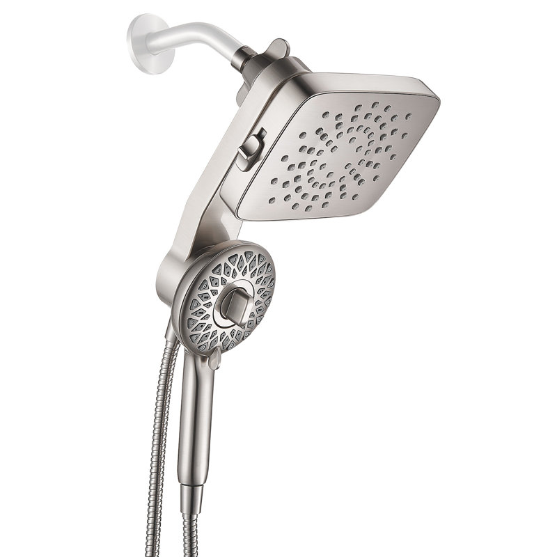 Pomme de douche double 2 en 1, pomme de douche ronde détachable à 5 jets, Nickel brossé