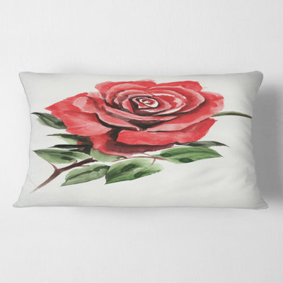 Vintage Red Rose Flower III Floral Lumbar Pillow