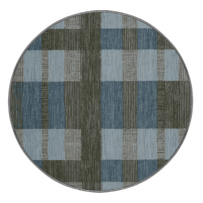 Machine Washable Checkered Gray Area Rug
