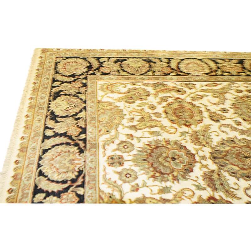 Tapis ivoire et noir noué à la main de haute qualité
