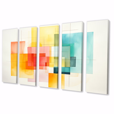 Multicolor Cubes Patterns I - Abstract Geometric 5 Piece Wall Art