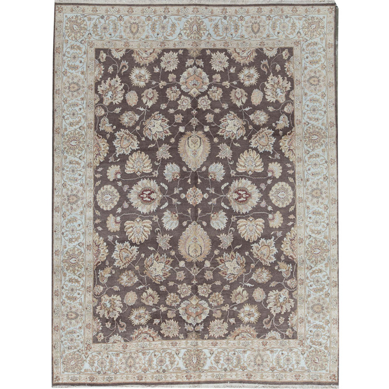 Wool Oriental Area Rug in Brown/Light Blue