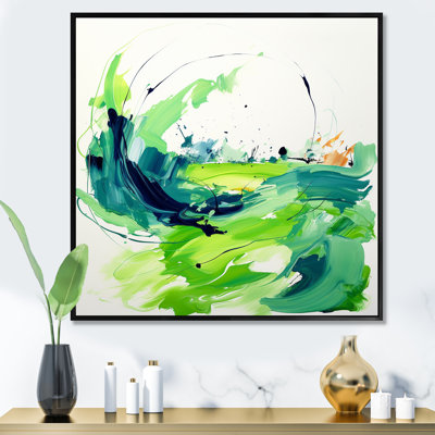 «Green and White Abstract Ink Expression VI», art mural abstrait