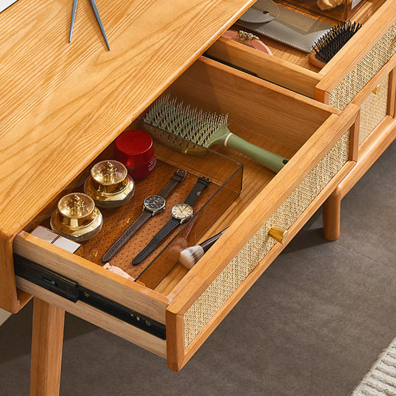 Bureau et coiffeuse en frêne et rotin