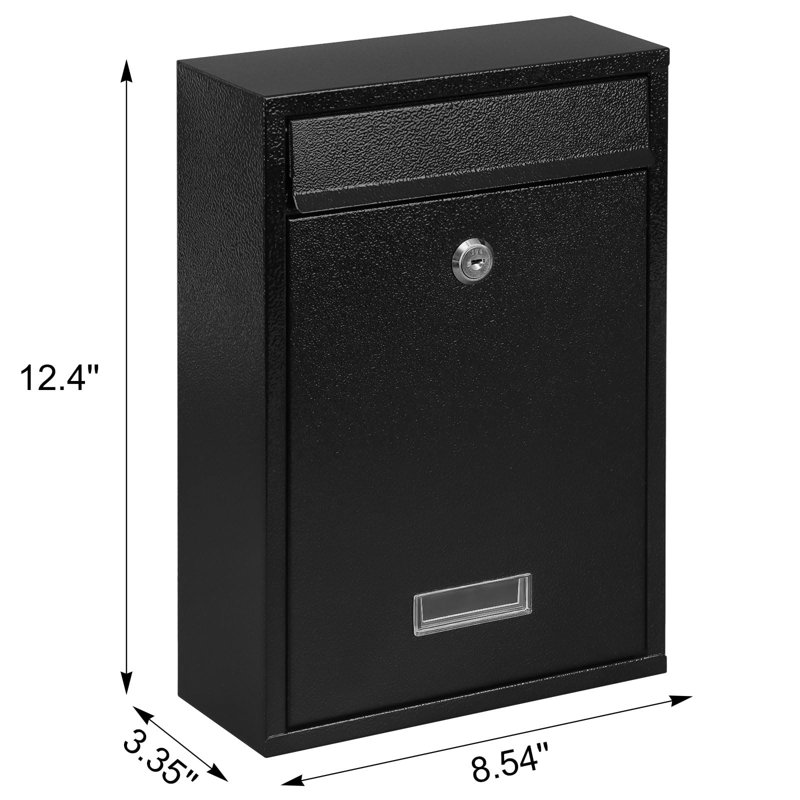 Key Lock Mailboxes For Outside, Locking Wall Mount Mailbox, Security Key Drop Box For Letters Newspapers, Cards, 12.4H X 8.54L X 3.35W Inches, Black