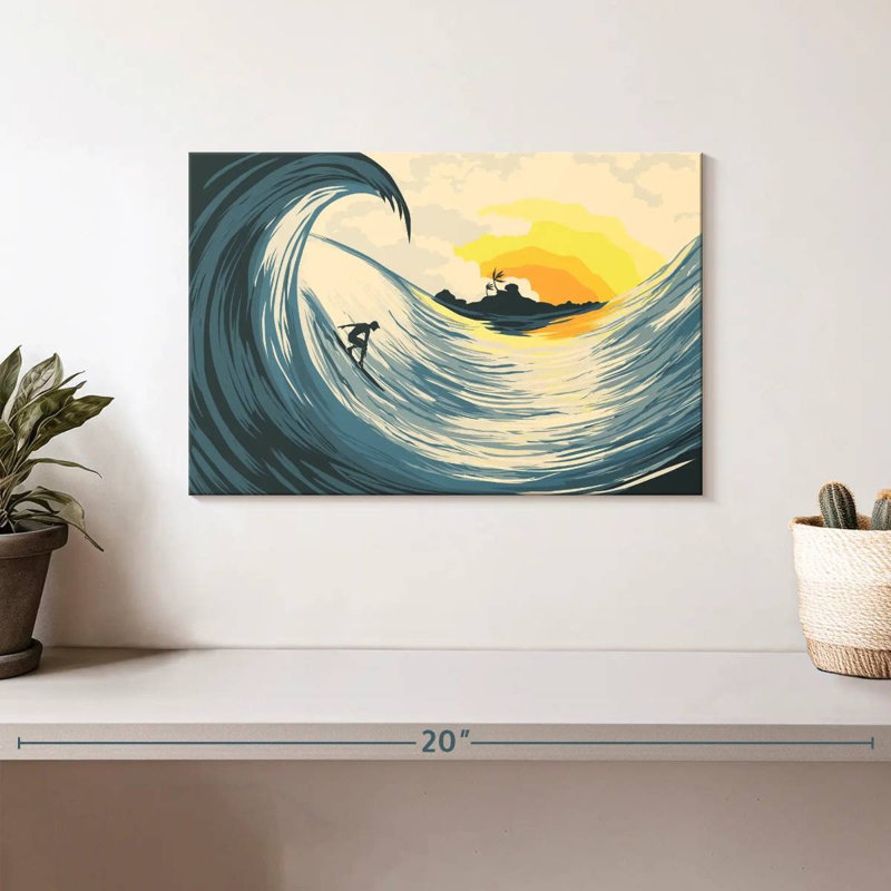 Senne, vague et surfeur, H 8 po x l 12 po