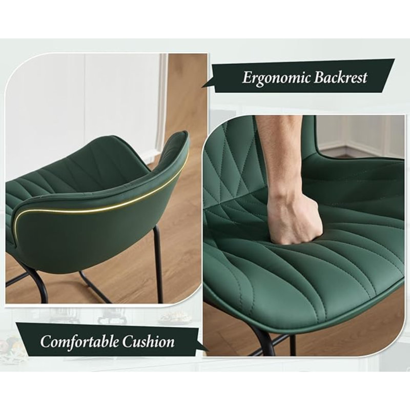 Upholstered Counter Stool with Metal Frame, Green