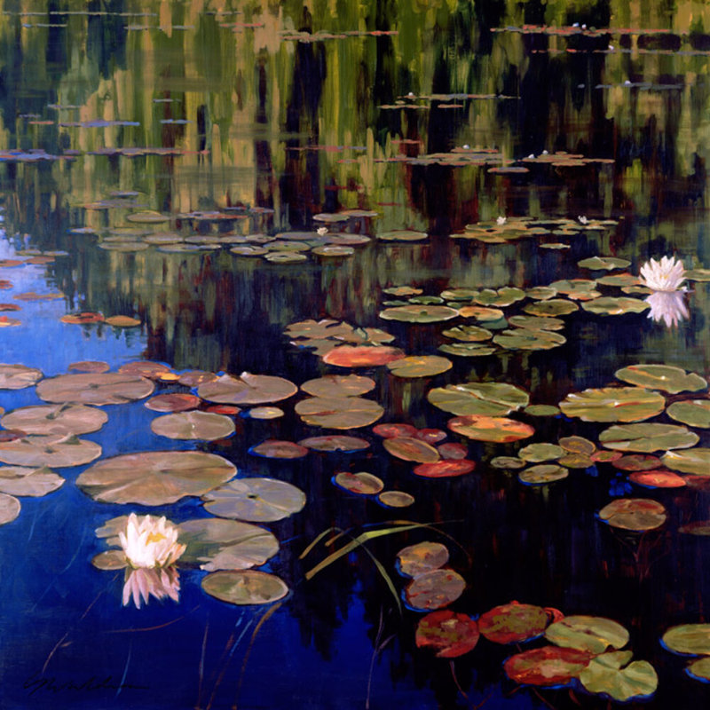 Lilies Print by Waldron, Sarah, Walnut Floater Framed, 36'' H x 36'' W