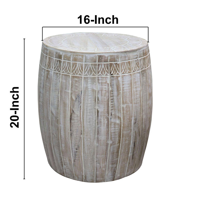 Serenity Side End Table with 18 Inch Round Top, In Antique White Mango Wood