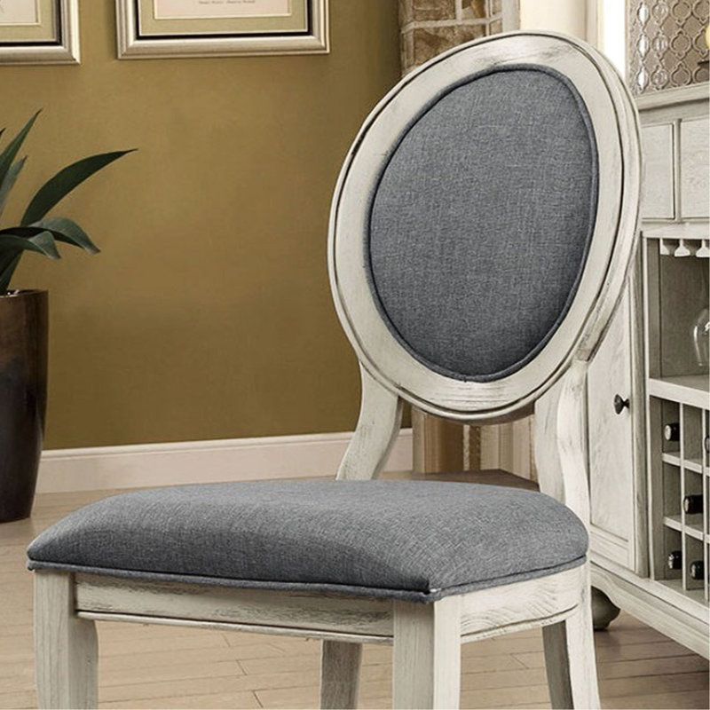2 chaises de salle de réunion rembourrées en tissu gris, blanc antique, dossier ovale, siège de salle à manger solide et blanc, fabrication robuste