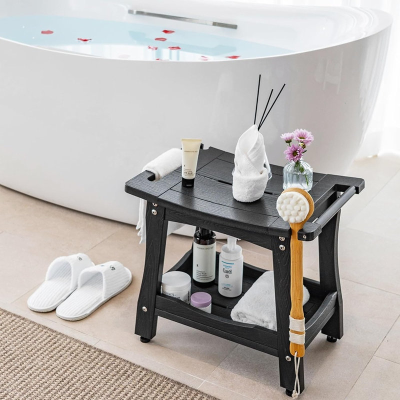 Banc de douche à 2 niveaux avec tablette de rangement ...
