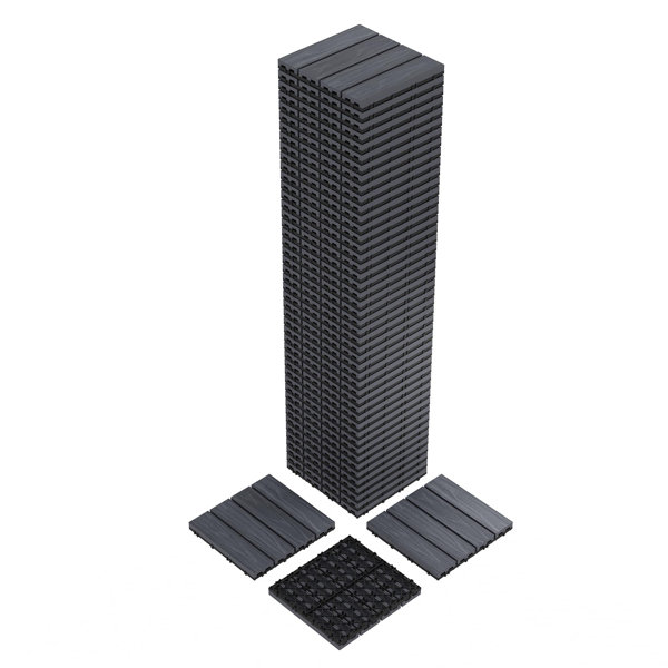 12 x 12 Inch Outdoor Deck Tiles, Interlocked Composite Flooring, Waterproof, Patio, Grey, 48 PCS