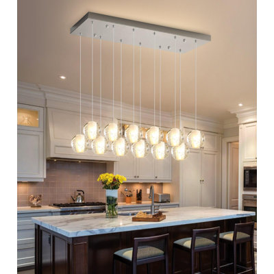 12-Light Rectangular Led Crystal Chandelier