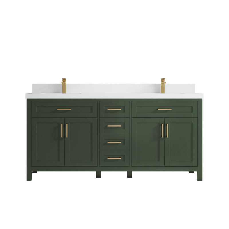 Ensemble de meuble-lavabo double 72 po Gurevich, Blanc, Étain vert