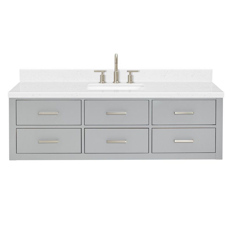 Ensemble de meuble-lavabo simple mural Macolm, Gris, Nickel brossé, 60"