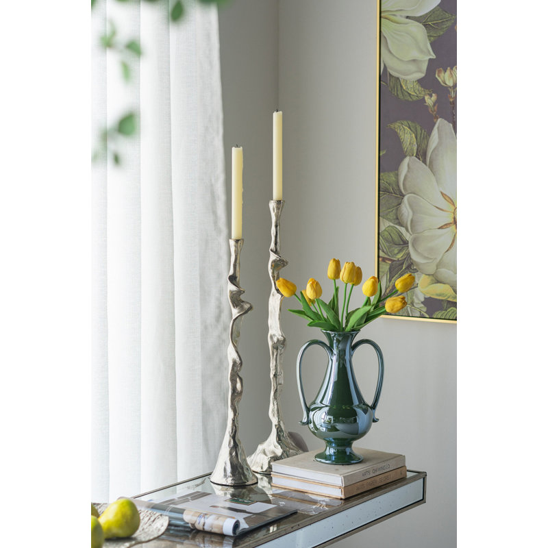 Console rectangulaire 47 po x 15,5 po x 31 po avec motif floral élégant et finition argentée miroir