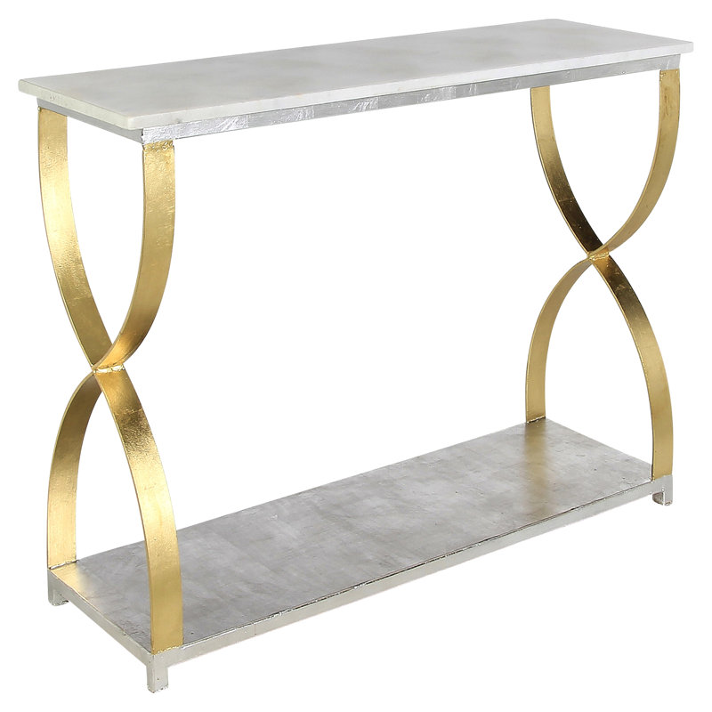 Mary Belle 45" Console Table, Carrera Marble, Silver Leaf/Gold Leaf