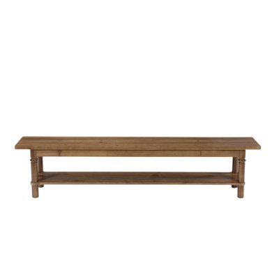Banc de chambre en bois massif avec coussin blanc, banc de bout 70,86 po avec tablette de rangement, siège d'appoint rembourré rustique pour la chambre à coucher