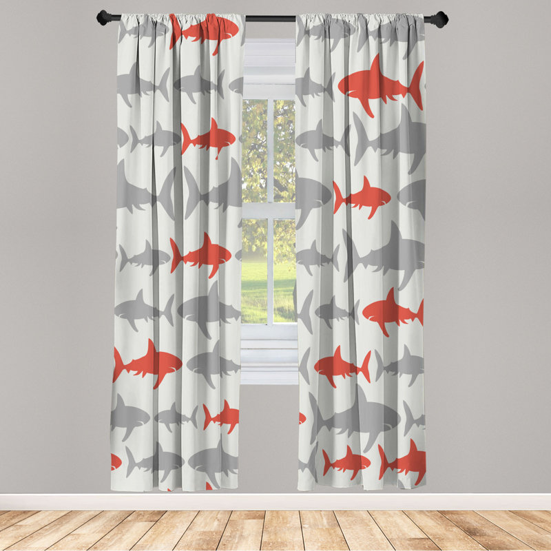Microfiber Floral Semi-Sheer Rod Pocket Curtain Panels, 28" W x 84" L, Gray/Orange/White