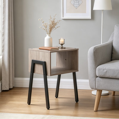 Ensemble de 2 petites tables de chevet, tables de bout empilables avec tablette de rangement ouverte, tables d'appoint pour chambre à coucher, salon, petits espaces, pieds trapézoïdaux