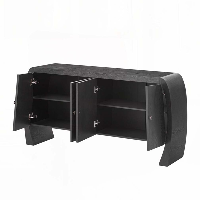 Console de rangement en bois à 4 portes avec pieds courbés