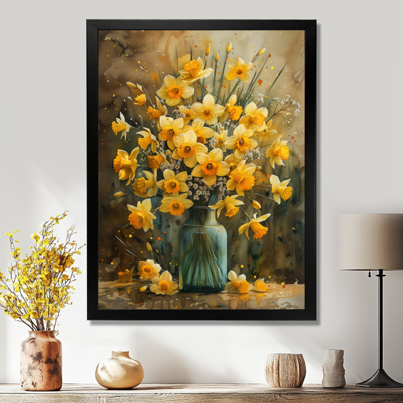 Jonquilles de ferme jaune dans un vase I - Décoration murale jonquilles, Sans cadre, métal, H 12 po x l 20 po