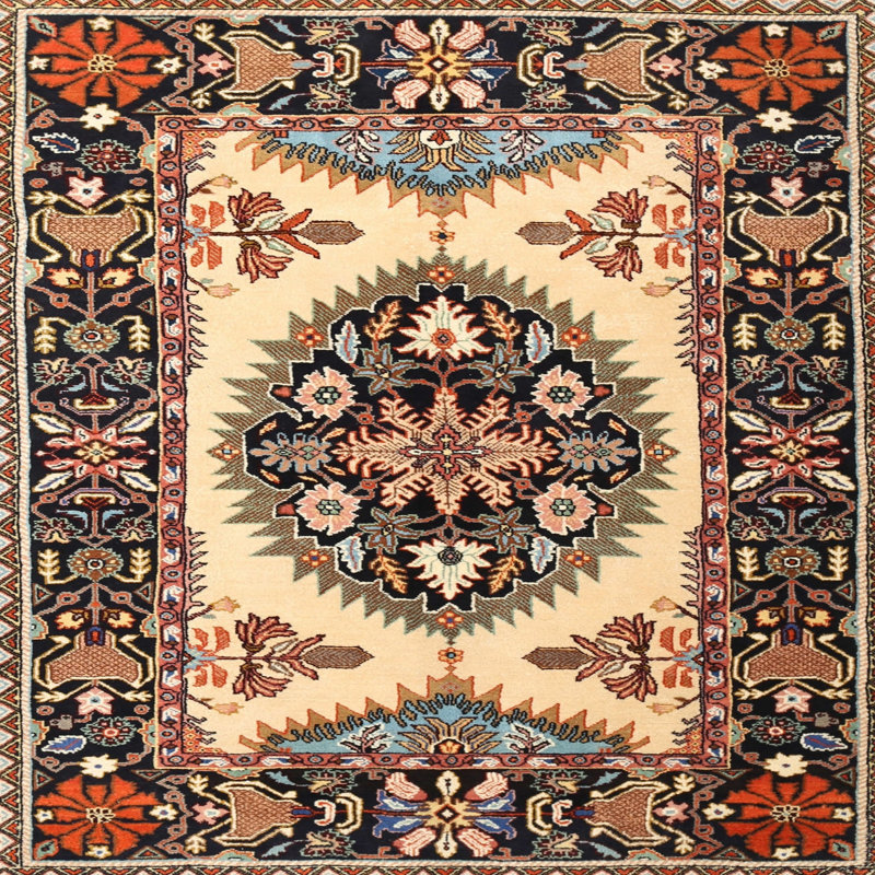 Tapis oriental noir / brun / beige, Rond 6 pi