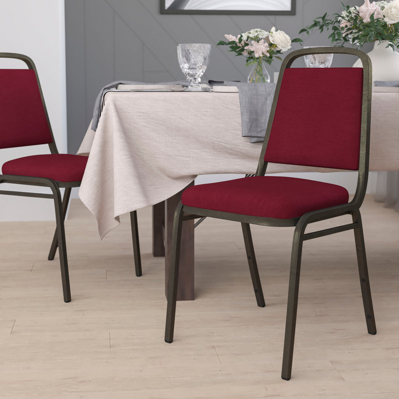 Burgundy Fabric and Gold Steel Stacking Banquet Chair