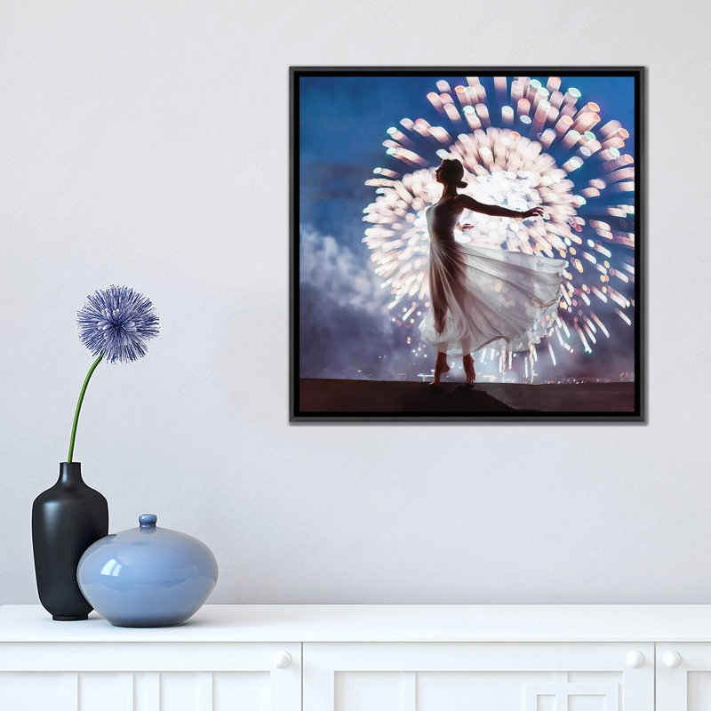Feux d’artifice de Hobopeeba-reproduction de photo, Toile avec cadre noir patiné, Pas de tapis, H 18 po x l 18 po x 1,5 po