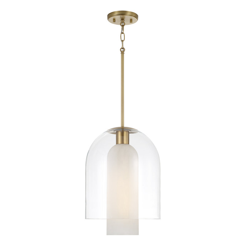 12" W x 16.5" H 1-Light Pendant in Aged Brass with Faux Alabaster Glass and Clear Glass Cloche