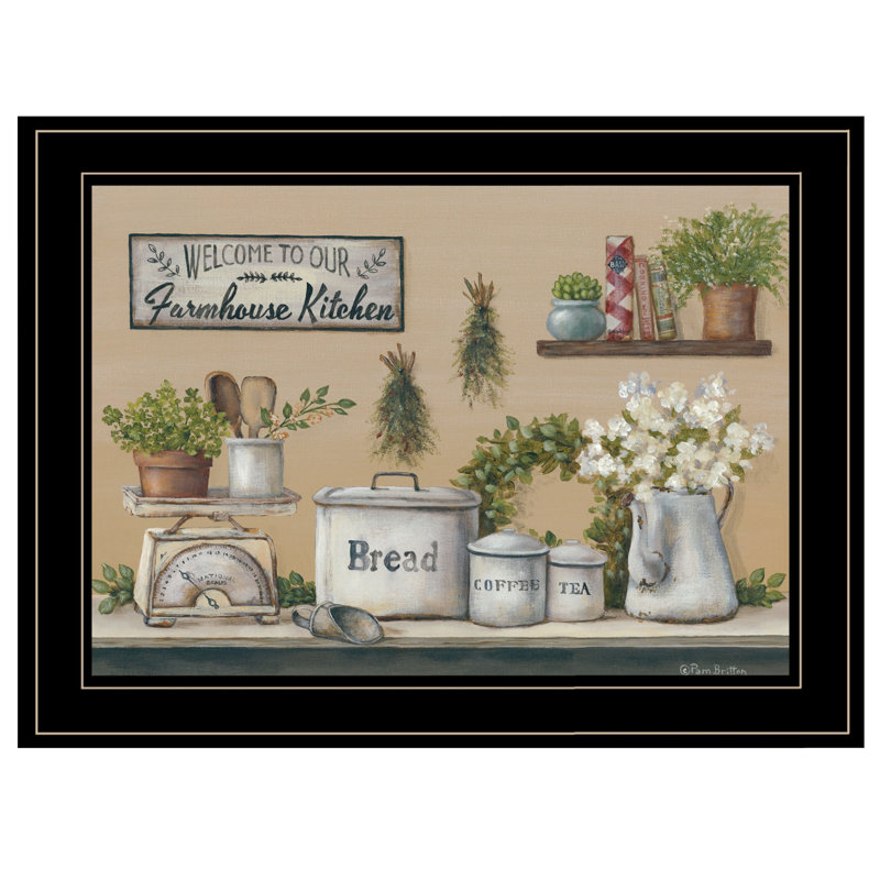 «Garden Farmhouse Kitchen», art mural noir encadré