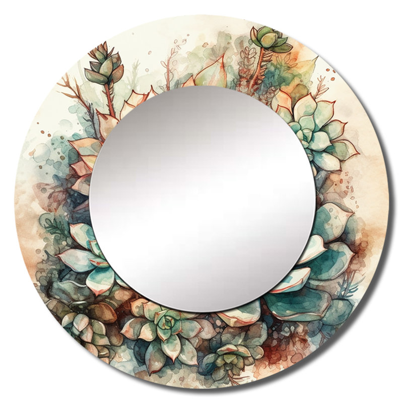 Green Red Cactus Scenery II - Floral Cactus Round Mirror Wall Decor_MTMIR62629, 23 po x 23 po