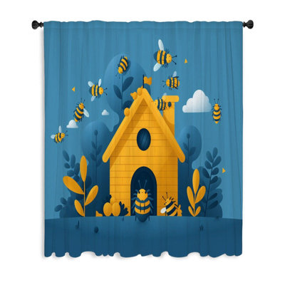 Bees Window Curtains, Nature Blockout & Sheer Curtains - 1 Panel