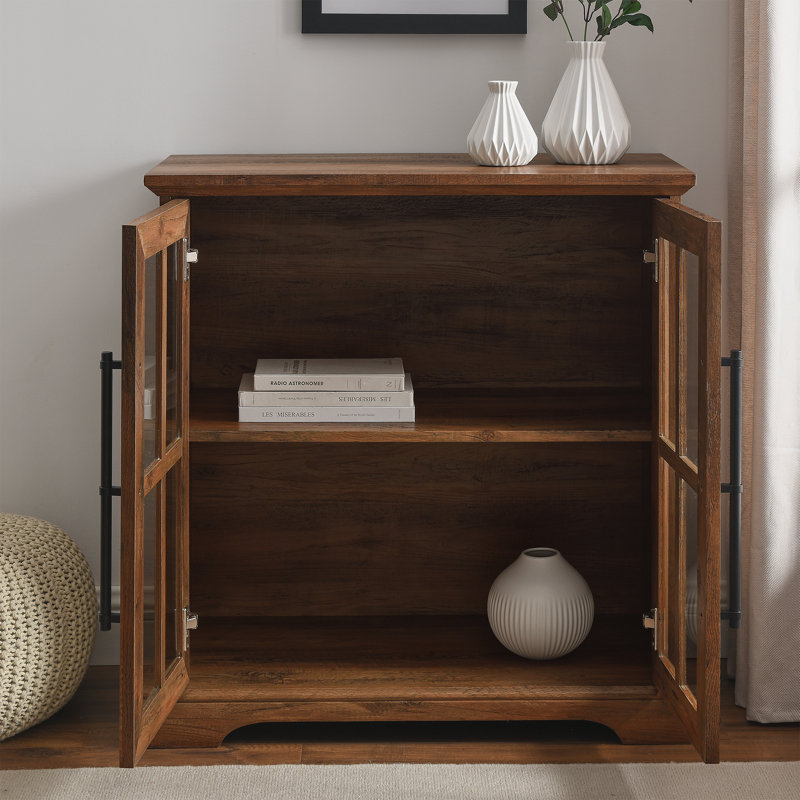 Curacao 2 - Glass Door Accent Cabinet, Rustic Oak