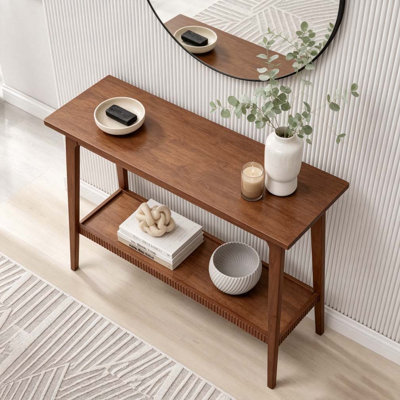 Solid Wood 2-Tier Entryway Sofa Table with Storage Shelf