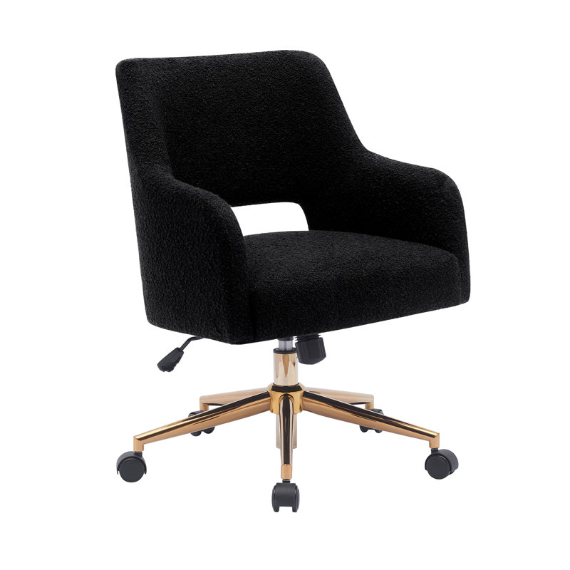 33'' H Boucle Upholstered Rolling Task Chair, Black