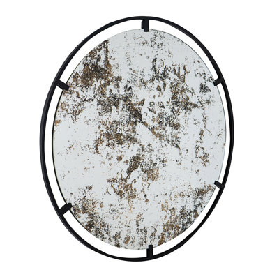 D31.5x0.5" Theodor Mirror with industrial design Round Mirror with Metal Frame for Wall Decor & Entryway Console Lean Against Wall