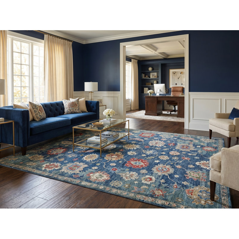 Oxford hand-knotted Ghazni Wool Blue Area Rug, 8'X10'