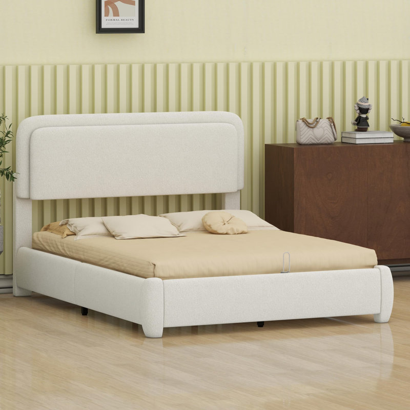 Base de lit à profil bas avec tête de lit sculpturale réglable en forme de nuage